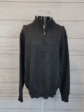 WoolOvers Men's Charcoal Half-Zip Knit Sweater 100% British Wool Size S